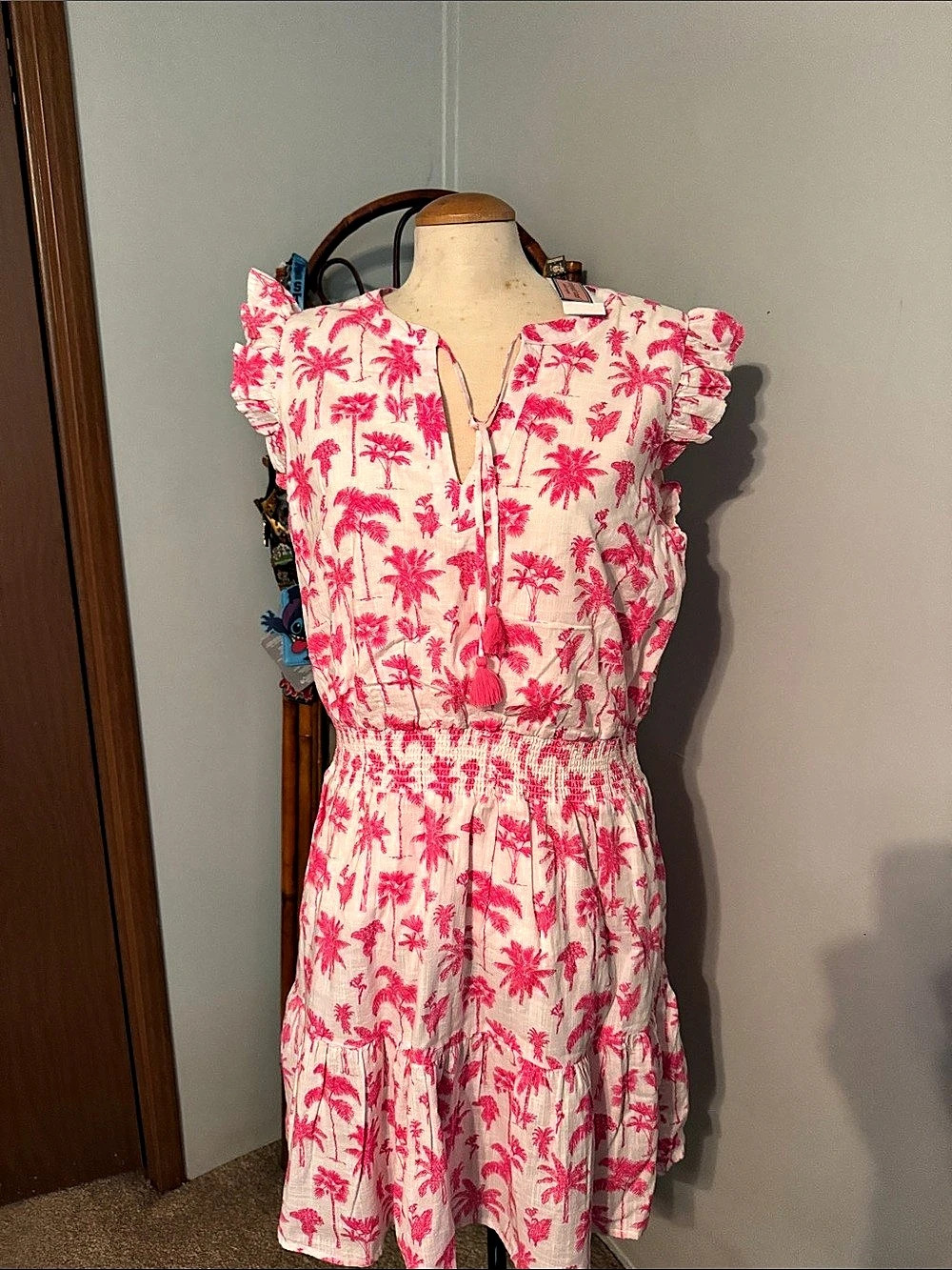 vineyard vines Palms & Plumeria Reef Slip Dress Pink & White Large